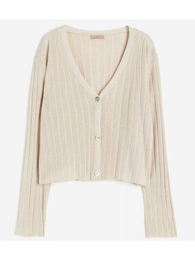H&M Rib Knit Tan Cardigan Size M Long Sleeve Relaxed